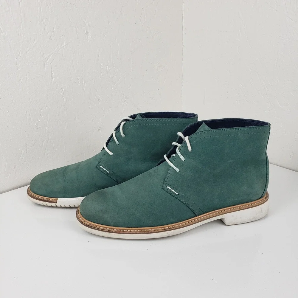 Cole‎ Haan Mens Teal Green Suede Leather Chukka Desert Boots White Sole C11231